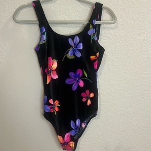 Vintage 80s Longitude Tropical womens One Piece Bathing Suit Nylon Stretch Size8